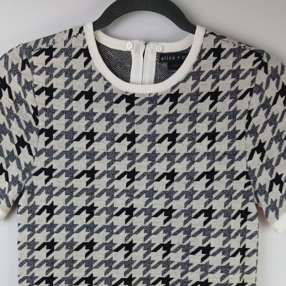 Alice + Olivia SZ S Employed Gray-Black-White Houndstooth Sweater Wool-Cotton - Picture 3 of 5
